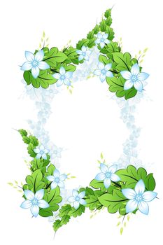 Vector frame with blue spring flowers and leaves