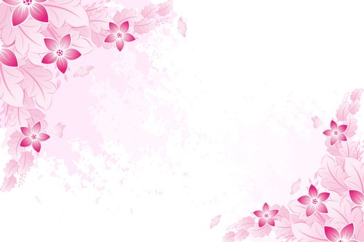 Grunge Pink spring background flowers with butterfly