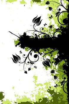 Grunge vector floral background with butterfly and copyspace