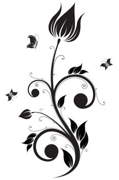 Abstract isolated Flower scroll with Butterfly. Vector illustration