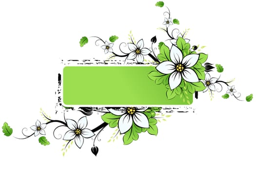 Grunge Vector frame AD with spring flowers and leaves