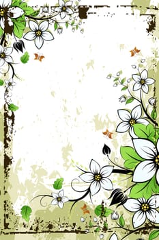 Grunge Floral Background with Butterfly. Vector illustration