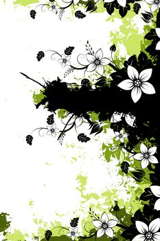 Grunge vector floral background with butterfly and copyspace