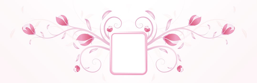 Abstract pink floral background with frame and buds