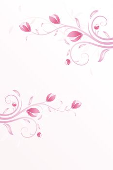 Summer Pink background with flowers and leaves