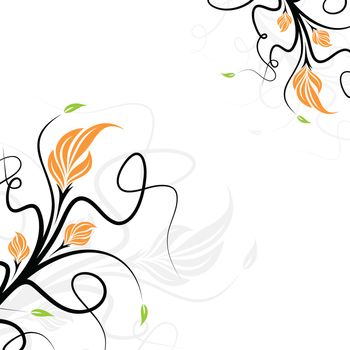 Abstract vector floral background with leaves isolated on white