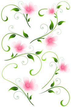 Floral Vector design elements with scrolls and leaf