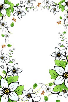 Flower frame with leaves and butterfly for your design