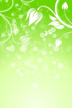 Floral background with sparkles in green color