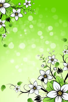 Green Modern Flowers Background with Sparkles in Back