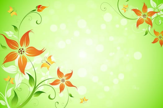 Floral background with sparkles in green color