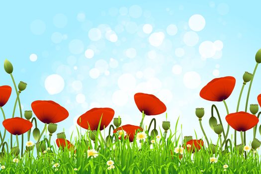 Flower Background with Grass and Sky