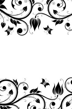 Abstract Design Ornament Elements with Flowers and Butterflies