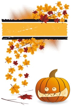 Halloween pumpkin with leafs holiday background illustration