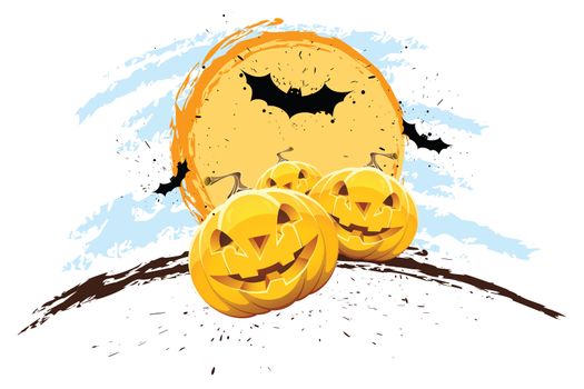 Grunge Halloween background with pumpkin bat and Sun