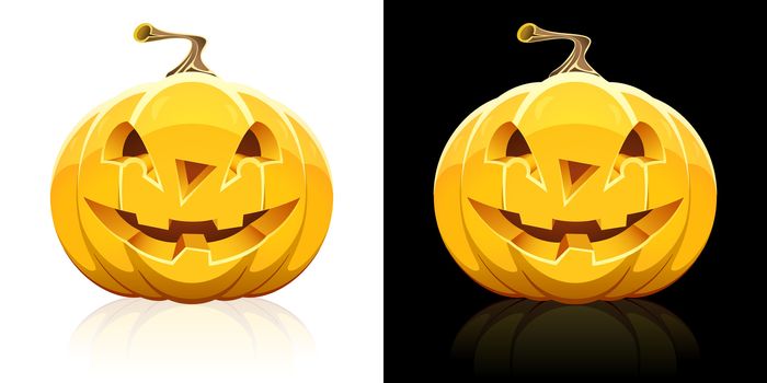 Halloween pumpkin with smile isolated on white and black background