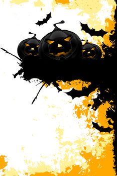 Grungy Halloween background with pumpkins and  bats