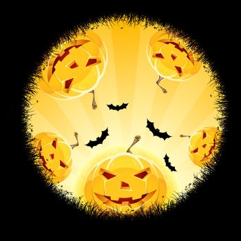 Halloween background with pumpkins bats stars and moon