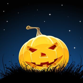 Halloween night background with pumpkin bats stars and moon