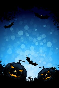 Grunge Background for Halloween Party with Pumpkins and Bats