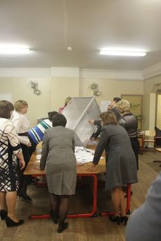 Khimki, Moscow region, Russia - March 4, 2012.  Elections in Russia. Members of the election Commission began counting