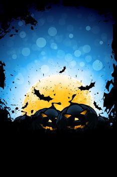 Grunge Halloween Party Background with Pumpkins and Bats