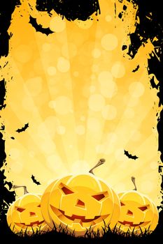 Grungy Halloween Party Background with Pumpkins and Bats