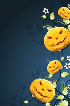 Halloween Pumpkins on Abstract Background with Flowers