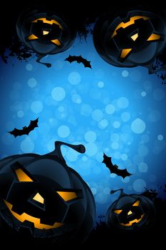 Grunge Background for Halloween Party with Pumpkins and Bats