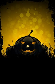 Halloween Background with Pumpkins in the Grass