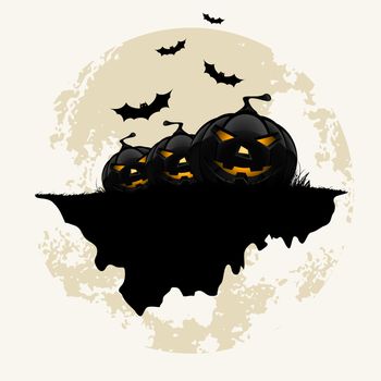 Grunge Background for Halloween Party with Pumpkins and Bats