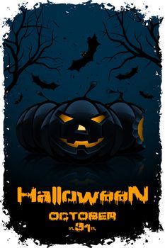 Grunge Background for Halloween Party with Pumpkins and Bats