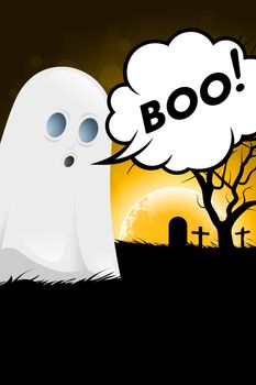 Halloween Poster with Graveyard and Ghost