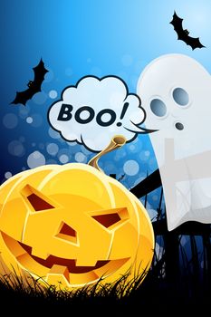 Halloween Poster with Ghost and Pumpkin