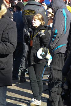 Moscow, Russia - March 10, 2012. Civil society activist Anastasia Rybachenko on an opposition rally on election results