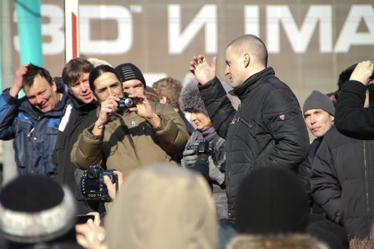 Moscow, Russia - March 10, 2012. Politician Sergei Udaltsov on an opposition rally on election results