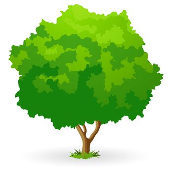 Green Tree Icon with grass isolated on white