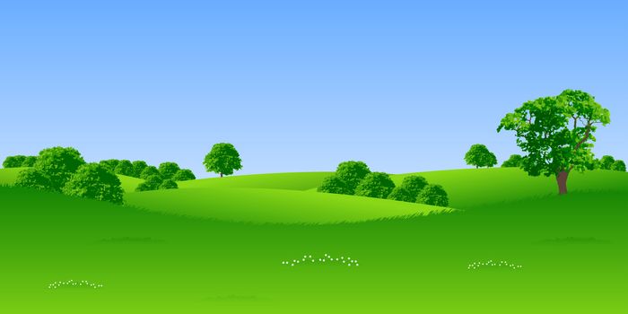 Summer landscape with trees and flowers vector illustration