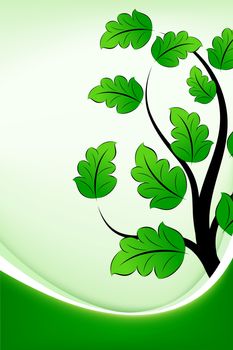 Green tree background with leaves and wave