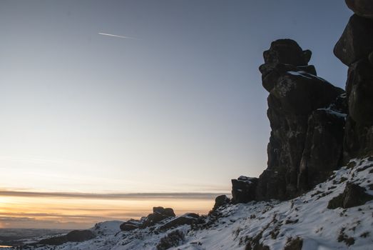 A statue shaped rock at Ramshaw Rocks, Staffordshire, England