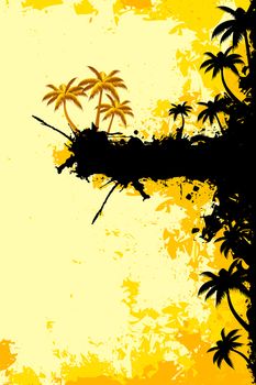 Grunge Tropical landscape with palm tree in orange