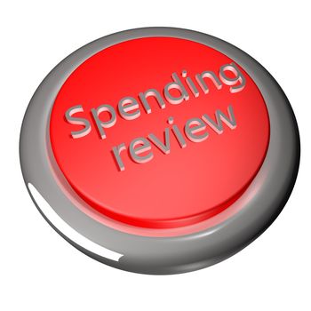 Spending review button isolated over white, 3d render