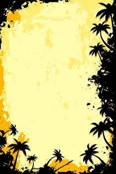 Grunge Tropical Frame with palm tree in orange color