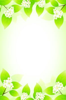 Green background with leaves branches and flowers