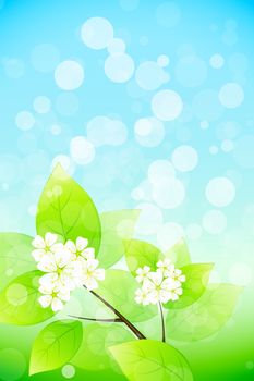 Background with Tree Branch flowers and Sparkles