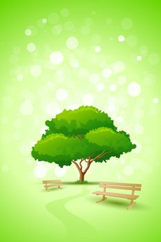 Abstract Green Tree Background with Bench and path for your design