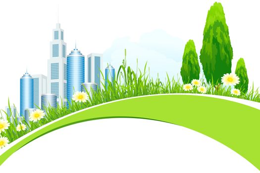Abstract Background with City Line, Grass, Flowers and Trees