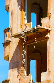 Building demolished to rebuild new project at Ho chi Minh city, Viet Nam, concrete house broken, walls damage and unsafe, this site is golden work of city