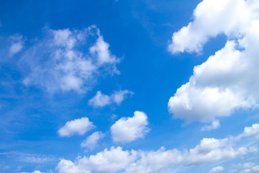 Marine blue sky and white fluffy clouds