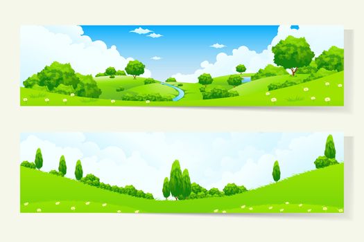 Two Green Horizontal Banners with Nature Landscape